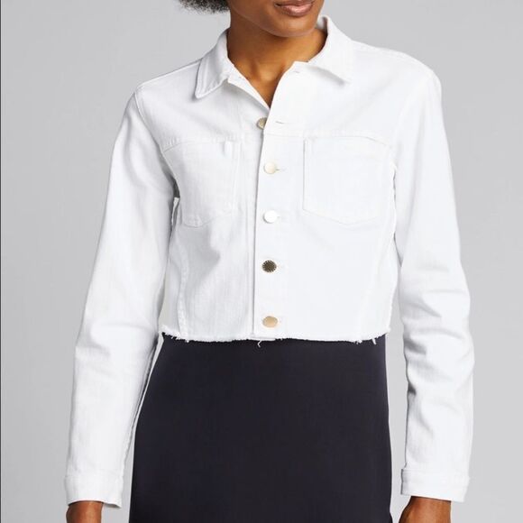🔥 🧷 NWT L’AGENCE ARIA SAFETY PIN CROPPED DENIM JEAN JACKET - Picture 5 of 13